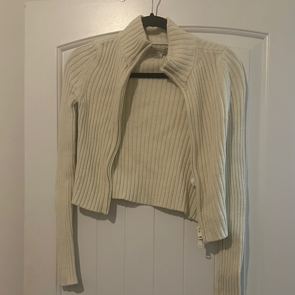 American Eagle Outfitters Cream Zip-Up Cardigan